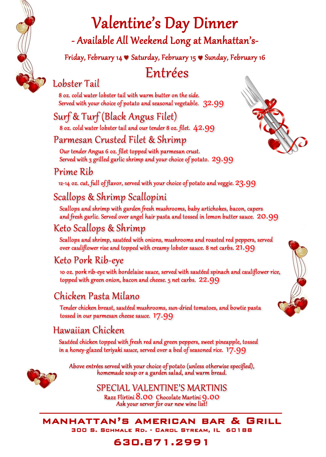 Valentine's Day Weekend at Manhattan's – February 14, 15 and 16, 2020 | Manhattan's American Bar & Grill Valentine's Day Weekend at Manhattan's – February 14, 15 and 16, 2020 | Manhattan's American Bar & Grill